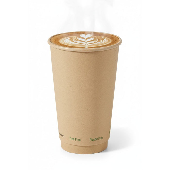 Gobelet carton fibre de bambou double paroi sans plastique - 460 ml - Ø 9 cm - H 13,6 cm - 25 unités