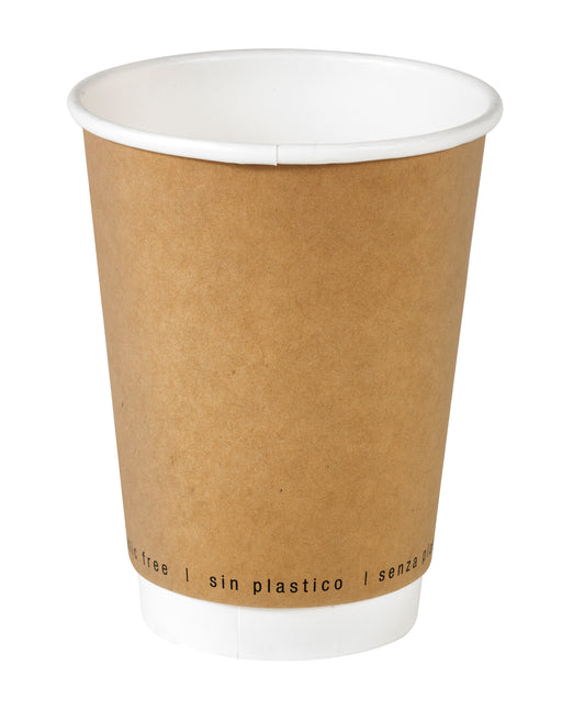 Gobelet carton double paroi kraft PLA - 340 ml - Ø 9 cm - H 11,2 cm - 25 unités
