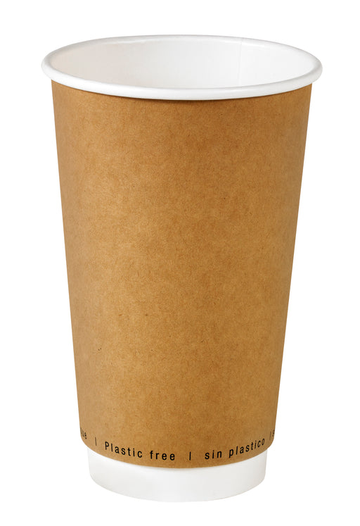 Gobelet carton double paroi kraft PLA - 470 ml - Ø 9 cm - H 13,6 cm - 25 unités