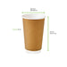 Gobelet carton double paroi kraft PLA - 470 ml - Ø 9 cm - H 13,6 cm - 25 unités