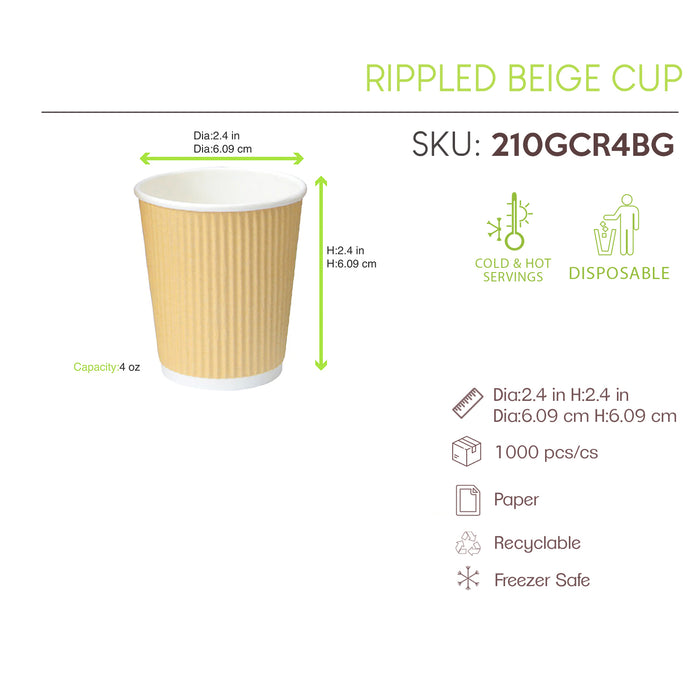 Gobelet carton double paroi beige "Rippley" - 120 ml - Ø 6,2 cm - H 6 cm - 50 unités