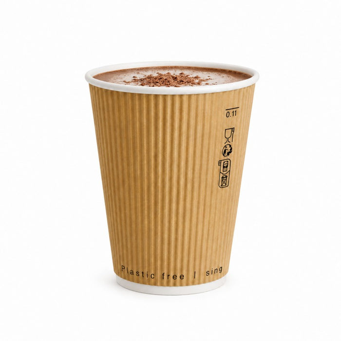Gobelet carton double paroi beige sans plastique "Rippley" - 350 ml - Ø 9 cm - H 11 cm - 25 unités