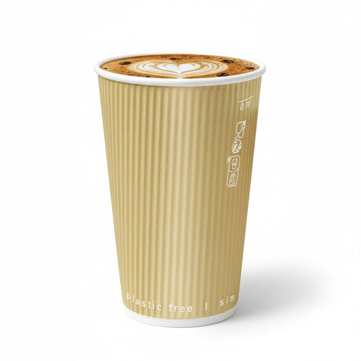 Gobelet carton double paroi beige sans plastique "Rippley" - 460 ml - Ø 9 cm - H 13,6 cm - 25 unités