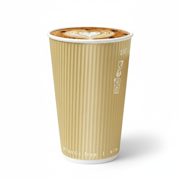 Gobelet carton double paroi beige sans plastique "Rippley" - 460 ml - Ø 9 cm - H 13,6 cm - 25 unités