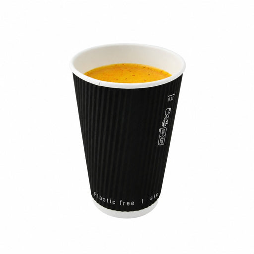 Gobelet carton double paroi noir sans plastique "Rippley" - 120 ml - Ø 6,2 cm - H 6,2 cm - 25 unités