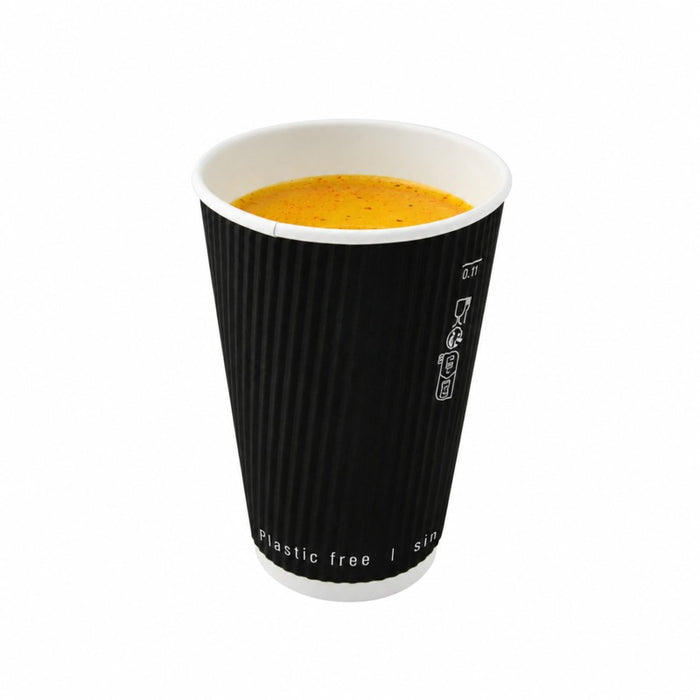 Gobelet carton double paroi noir sans plastique "Rippley" - 120 ml - Ø 6,2 cm - H 6,2 cm - 25 unités