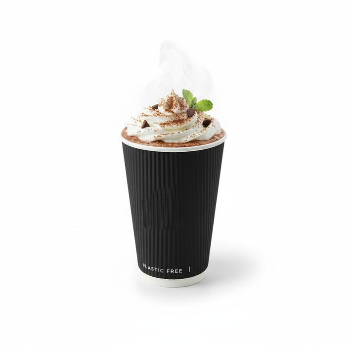 Gobelet carton double paroi noir sans plastique "Rippley" - 230 ml - Ø 8 cm - H 9,2 cm - 25 unités