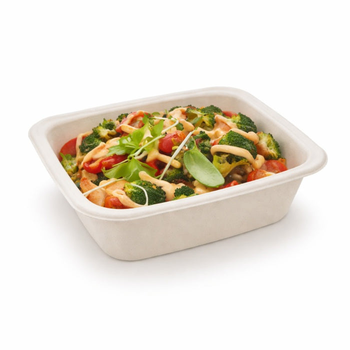 Barquette scellable pulpe laminée PLA "gastronorme" 1/8 16 cm x 13 cm H 4,6 cm 585ml - 100 unités