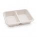Barquette scellable blanche en pulpe laminée PLA "menu" à 2 compartiments - 1060 ml - 22,7 cm x 17,8 cm x 4,5 cm - 50 unités