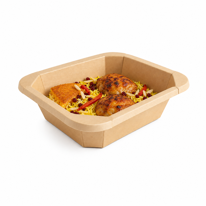 Barquette scellable gastronorme 1/8 en carton brun - 16 cm x 13 cm x 4,5 cm - 50 unités