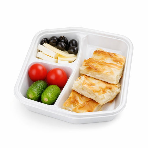 Plateau PSE blanc 3 compartiments sans couvercle 22 cm x 25 cm H 3 cm - 250 unités