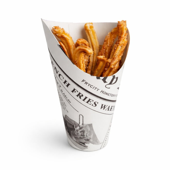 Gobelet carton snack blanc décor "Journal" - 325 ml - Ø 8,8 cm - H 13,3 cm - 50 unités