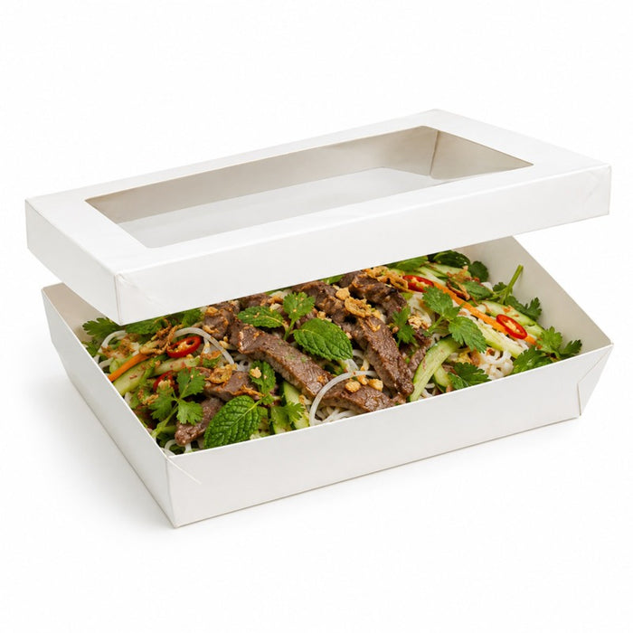 Boîte "Kray" rectangulaire carton blanc avec couvercle à fenêtre 1500 ml 22,5 x 15,5 x 5 cm - 50 unités