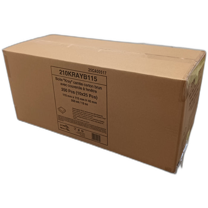 Boîte "Kray" carrée carton brun avec couvercle à fenêtre - 350 ml - 11,5 cm x 11,5 cm x 4 cm - 25 unités