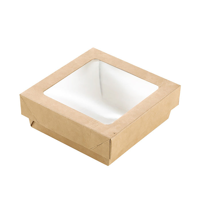 Boîte "Kray" carrée carton brun avec couvercle à fenêtre - 350 ml - 11,5 cm x 11,5 cm x 4 cm - 25 unités