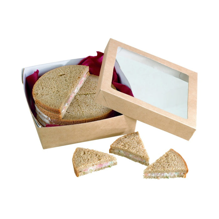 Boîte "Kray" carrée carton brun avec couvercle à fenêtre 950 ml 15,5 x 15,5 x 5 cm - 25 unités