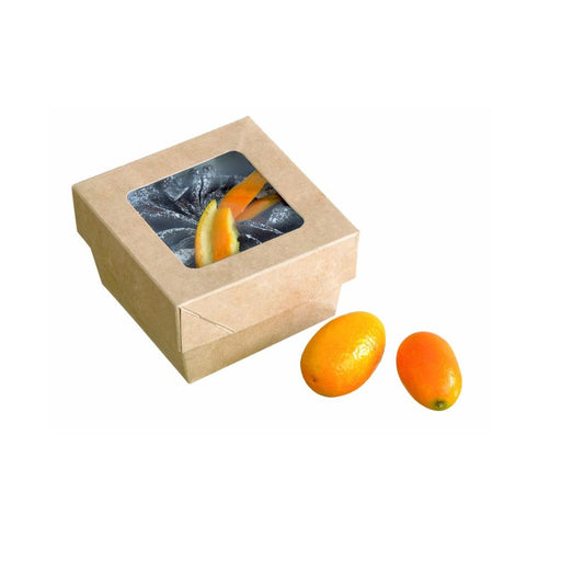 Boîte "Kray" carrée carton brun avec couvercle à fenêtre 200 ml 8,5 cm x 8,5 cm x 4 cm - 25 unités