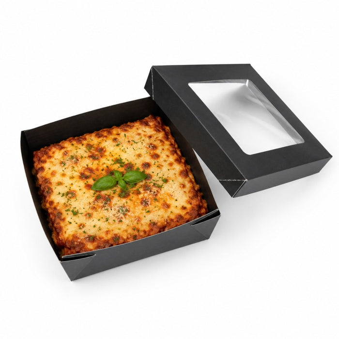 Boîte "Kray" carrée carton brun avec couvercle à fenêtre 20 cm x 20 cm H 6,5 cm - 25 unités
