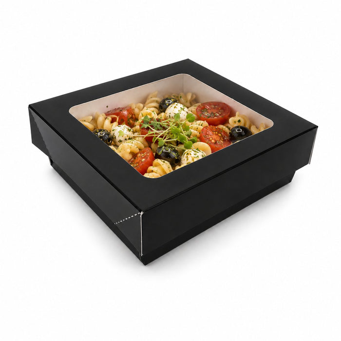 Boîte "Kray" carrée carton noir avec couvercle à fenêtre - 350 ml - 11,5 cm x 11,5 cm x 4 cm - en situation