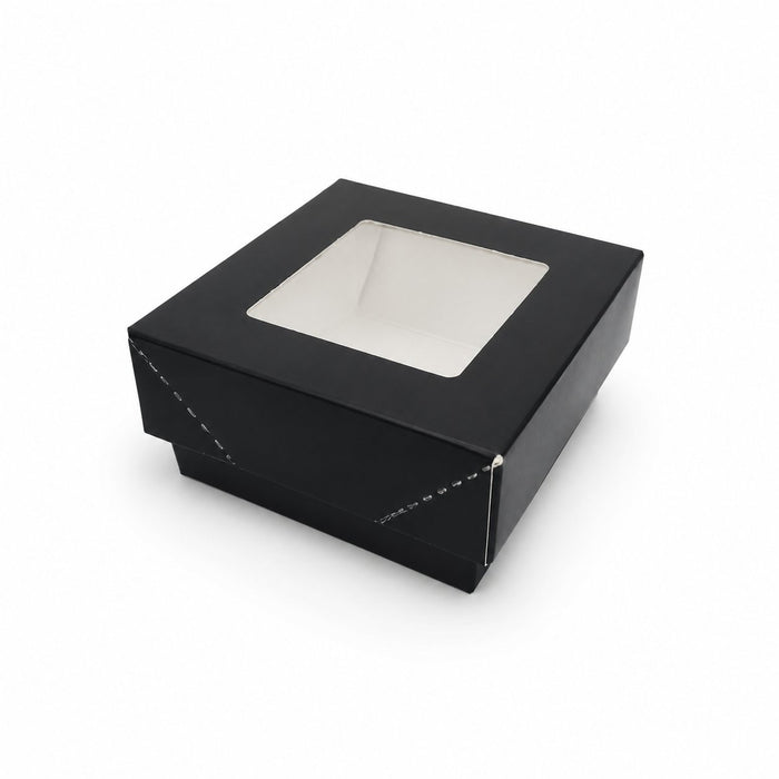 Boîte "Kray" carrée carton noir avec couvercle à fenêtre - 200 ml - 8,5 cm x 8,5 cm x 4 cm