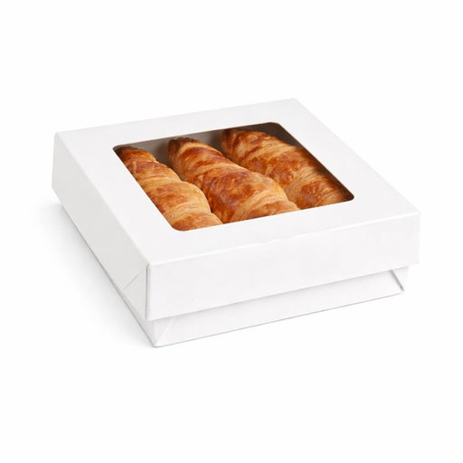 Boîte "Kray" carrée carton blanc avec couvercle à fenêtre 700 ml 13,5 cm x 13,5 cm x 5 cm - 25 unités