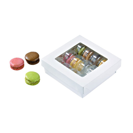 Boîte "Kray" carrée carton blanc avec couvercle à fenêtre 950 ml 15,5 cm x 15,5 cm x 5 cm - 25 unités