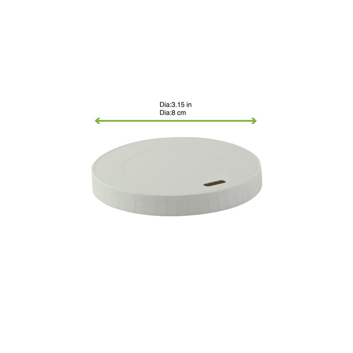 Couvercle carton blanc plat sans matière plastique - Ø 8 cm - dimensions
