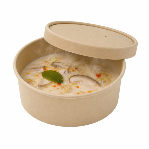 Couvercle plat brun en carton fibre de bambou sans matière plastique - Ø 18,5 cm - H 1,6 cm - 45 unités