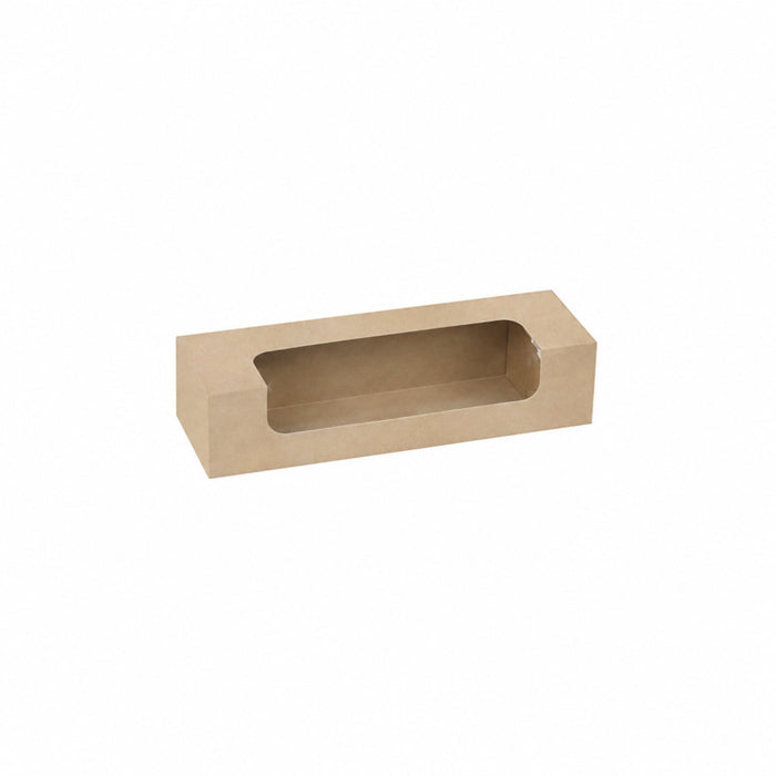 Boîte carton brun 7 macarons avec fenêtre PLA - 21,5 cm x 6,8 cm x 4,8 cm - 50 unités