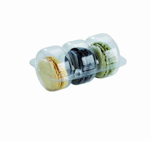 Insert plastique PET transparent 3 macarons avec fermeture clipsable 9,3 cm x 6,8 cm x 2,3 cm - 50 unités