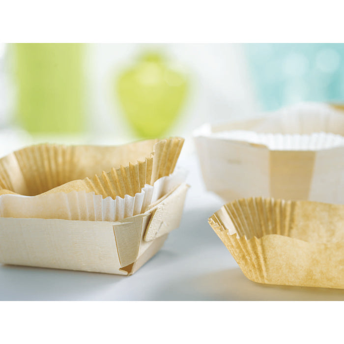 Moule de cuisson en bois avec caissette papier - 1200 ml - 24,5 cm x 11,5 cm x 7 cm - 20 unités