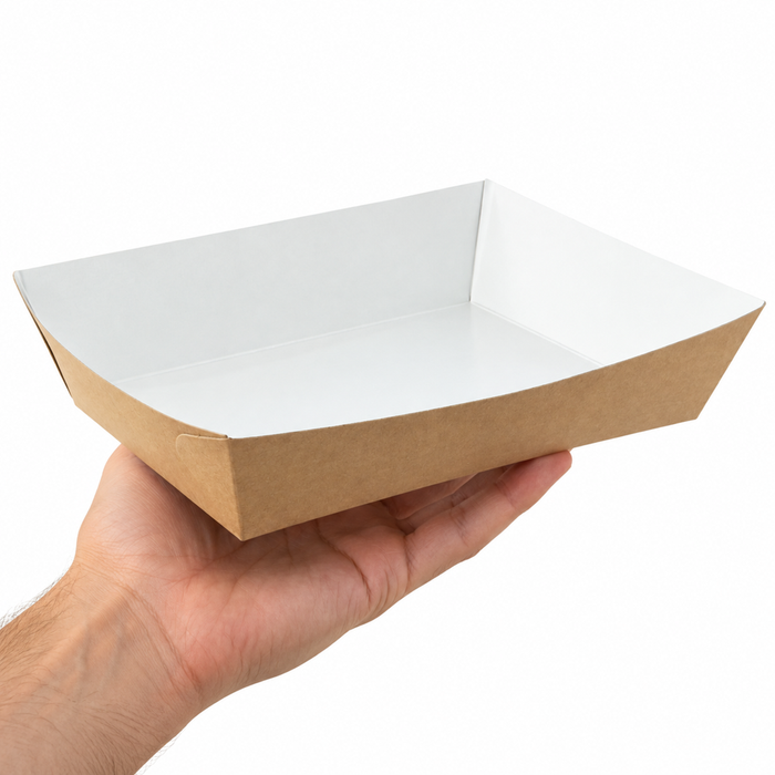 Panier à salade carton kraft brun laminé intérieur blanc - 850 ml - 22 cm x 17 cm x 4 cm - 200 unités