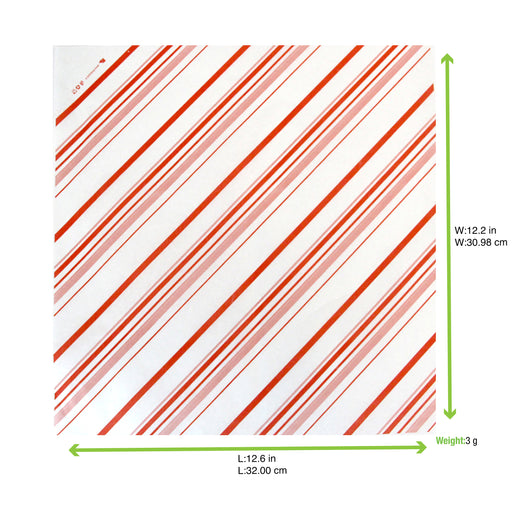 Papier alimentaire blanc ingraissable décor rayures rouges - 31 cm x 32 cm - 500 unités