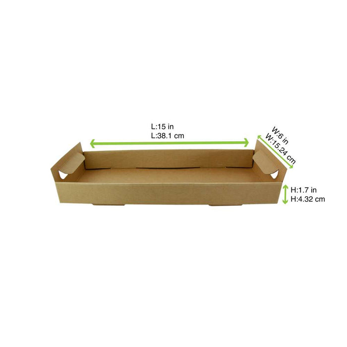 Plateau en carton kraft brun avec poignées - 39 cm x 15 cm x 7 cm - 50 unités
