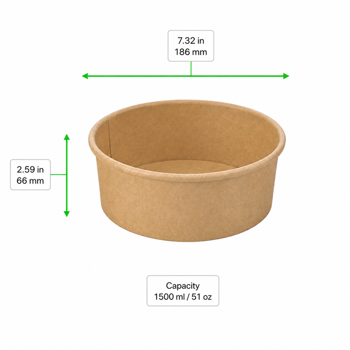 Saladier rond "Buckaty" en carton kraft - 1500 ml - Ø 18,6 cm - H 6,6 cm - 50 unités