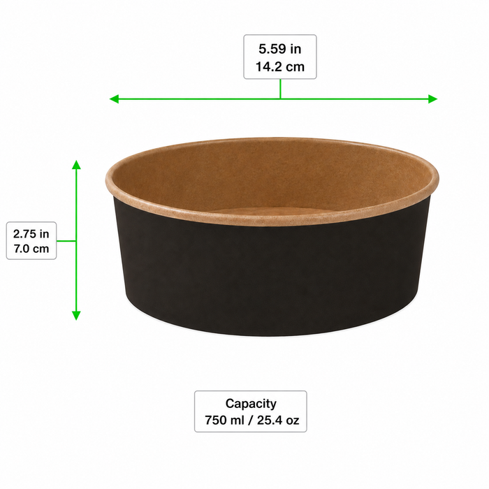 Saladier rond "Buckaty" en carton marron foncé - 750 ml - Ø 14,2 cm - H 7 cm - 50 unités