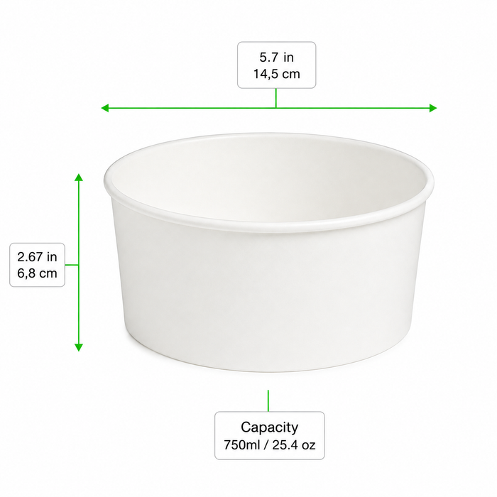 Saladier rond "Buckaty" en carton blanc - 750 ml - Ø 14,2 cm - H 6,8 cm - 50 unités