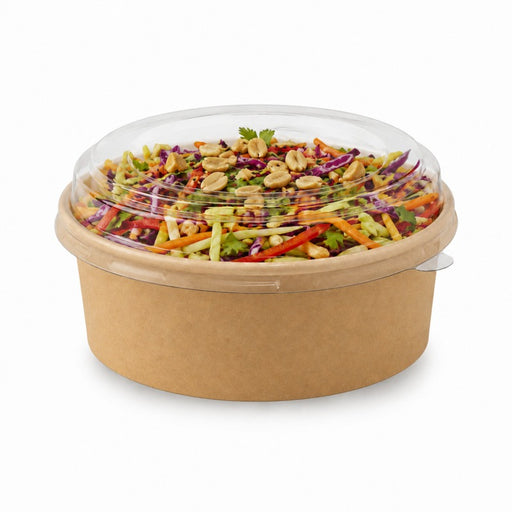 Combo saladier rond "Buckaty" en carton kraft + couvercle PET - 500 ml - Ø 15 cm - H 5 cm - 30 unités
