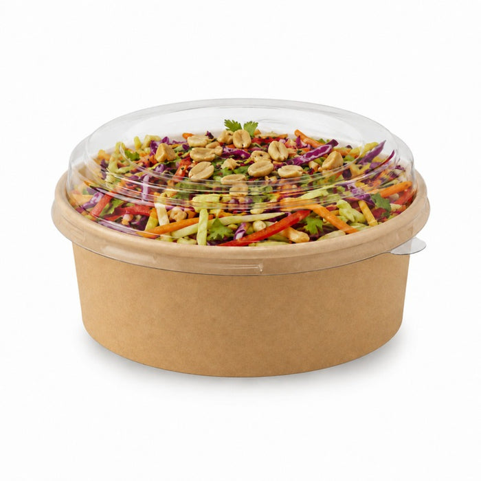 Combo saladier rond "Buckaty" en carton kraft + couvercle PET - 500 ml - Ø 15 cm - H 5 cm - 30 unités