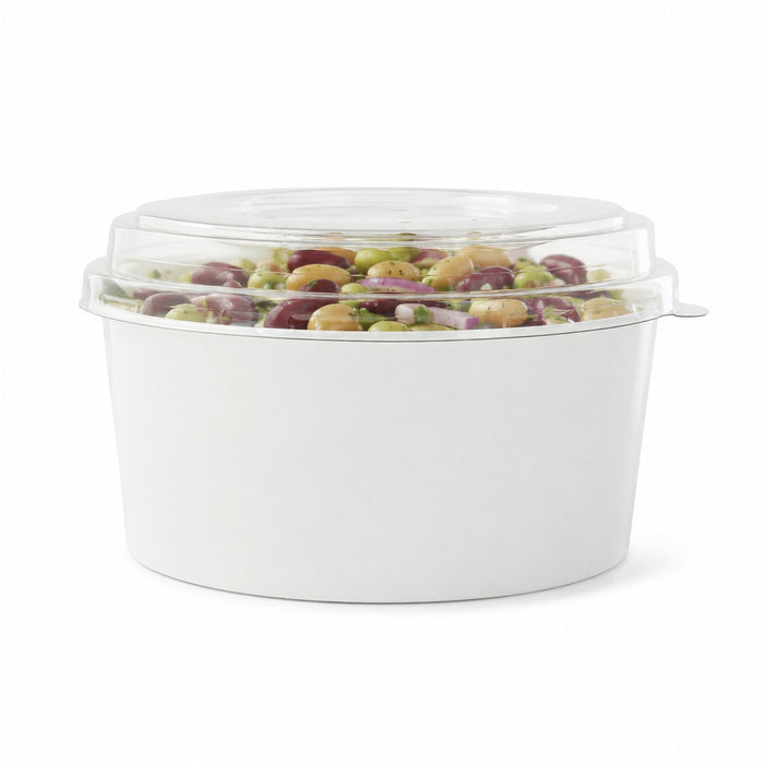 Combo saladier rond "Buckaty" en carton blanc + couvercle PET - 750 ml - Ø 15 cm - H 6 cm - 50 unités