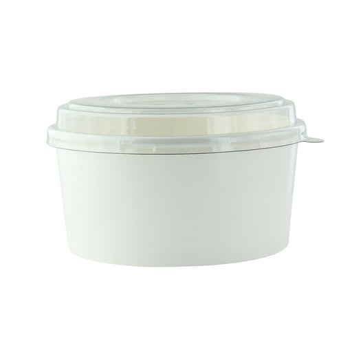 Combo saladier rond "Buckaty" en carton blanc + couvercle PET - 750 ml - Ø 15 cm - H 6 cm - 50 unités