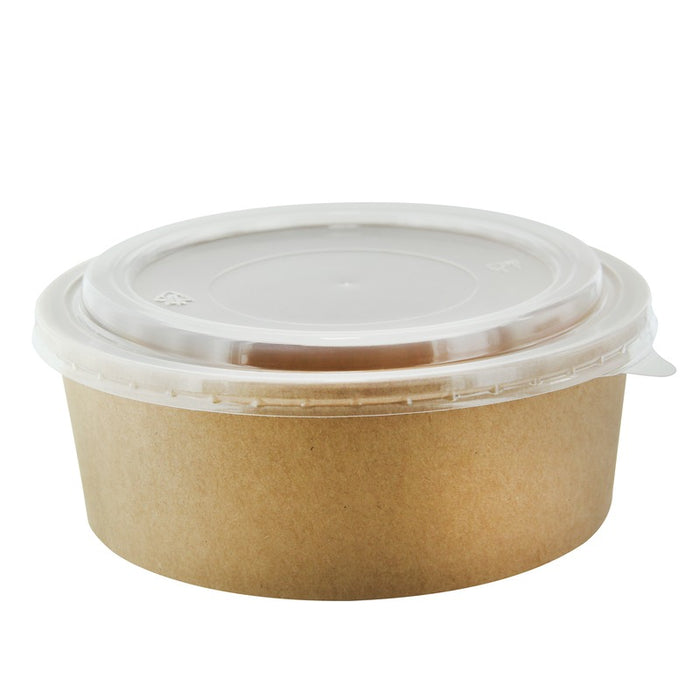 Saladier rond "Buckaty" en carton kraft avec couvercle PP - 1200 ml - Ø 18,5 cm - H 6,5 cm - 25 unités