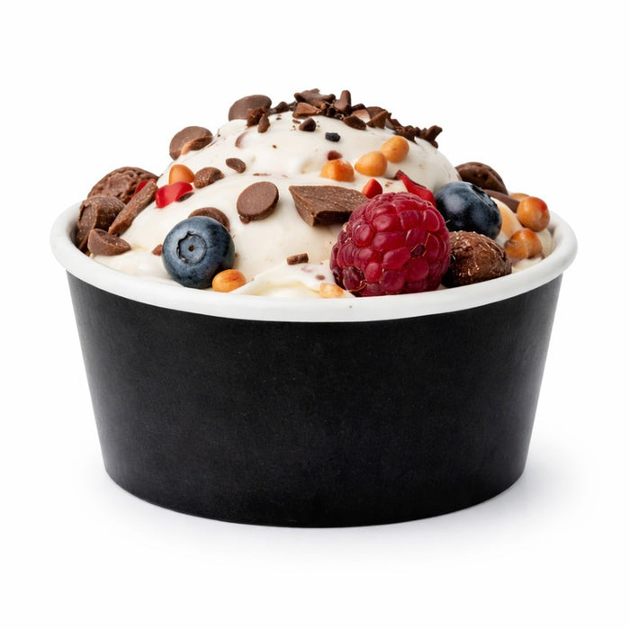 Pot carton noir chaud et froid de contenance 200 ml - Ø 9 cm - H 4,8 cm - 50 unités