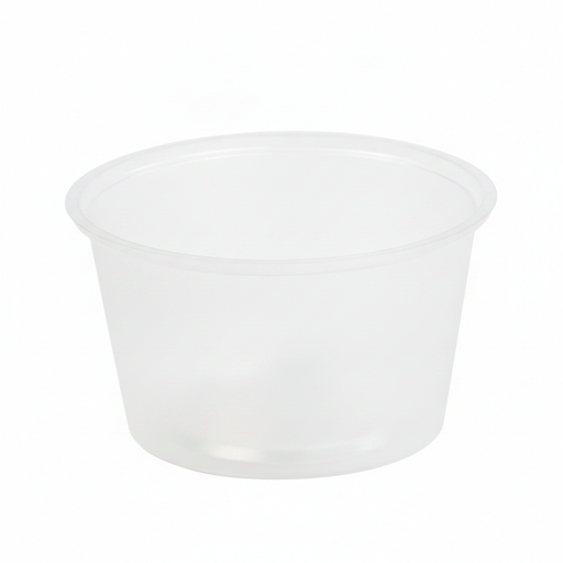 Pot à sauce rond en plastique PP transparent - 110 ml - Ø 7 cm - H 4,3 cm - 100 unités