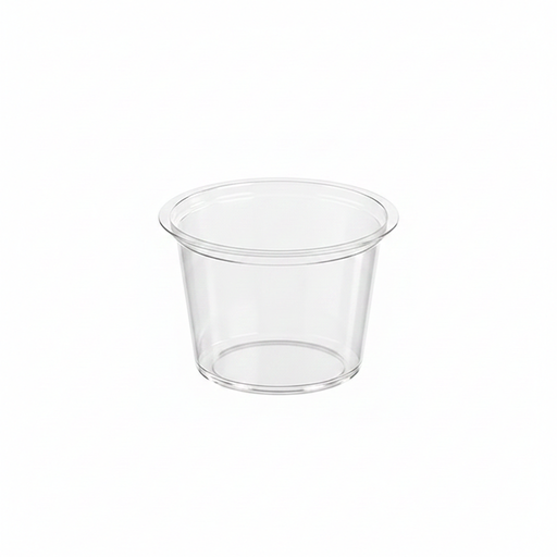 Pot à sauce rond en plastique PET transparent - 50 ml - Ø 6,5 cm - H 2,8 cm - 100 unités