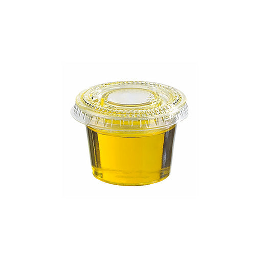 Pot à sauce rond en plastique PET transparent - 50 ml - Ø 6,5 cm - H 2,8 cm - 100 unités
