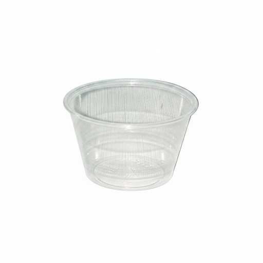 Pot à sauce rond en plastique PET transparent - 150 ml - Ø 7,4 cm - H 6 cm - 2500 unités