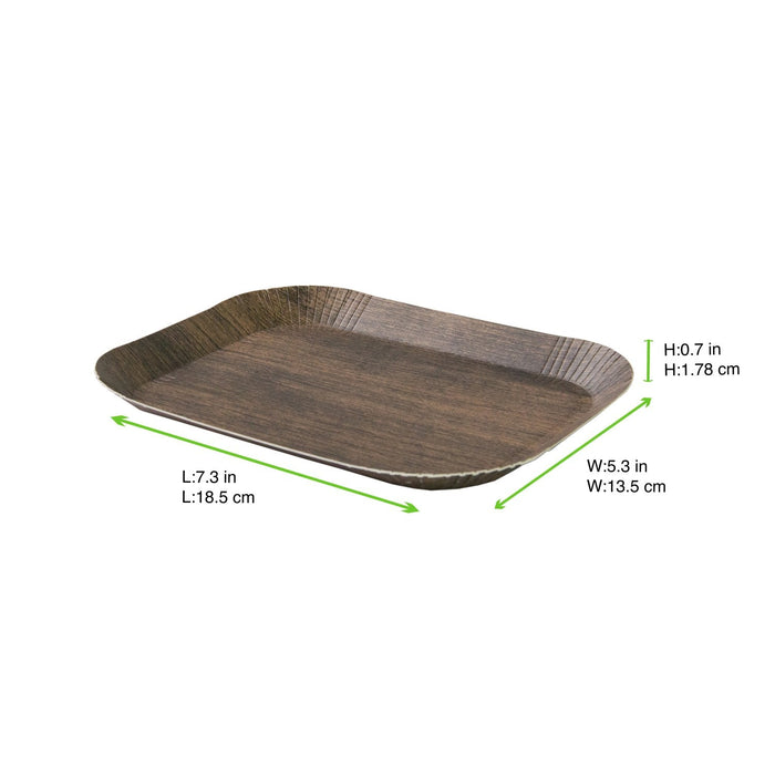 Plateau carton décor bois foncé laminé - 18,5 cm x 13,5 cm x 1,9 cm - dimensions