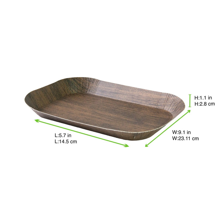 Plateau carton décor bois foncé laminé - 23,2 cm x 14,5 cm x 2,9 cm - dimensions