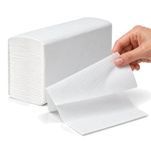 Serviette essuie-main blanche 2 plis pliage en W - 16,2 cm x 32 cm - en situation